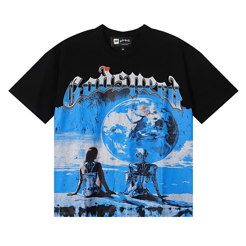 EM Sneakers Godspeed Tech Person & Earth Graphic T-Shirt #7008 Black /White /Blue