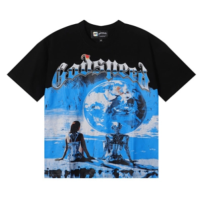 EM Sneakers Godspeed Tech Person & Earth Graphic T-Shirt #7008 Black /White /Blue 02