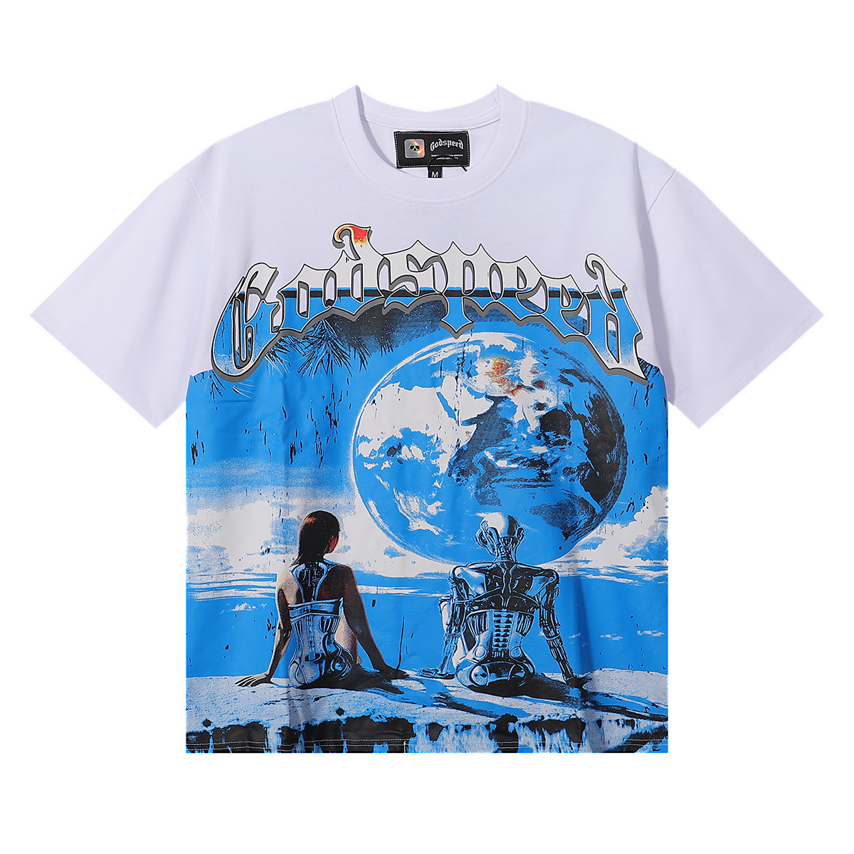 EM Sneakers Godspeed Tech Person & Earth Graphic T-Shirt #7008 Black /White /Blue