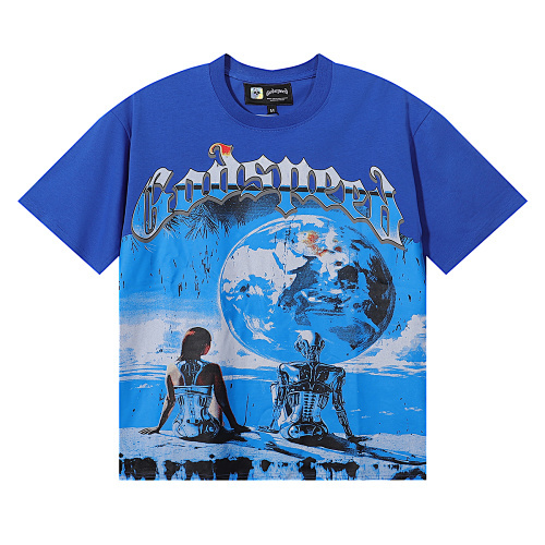 EM Sneakers Godspeed Tech Person & Earth Graphic T-Shirt #7008 Black /White /Blue