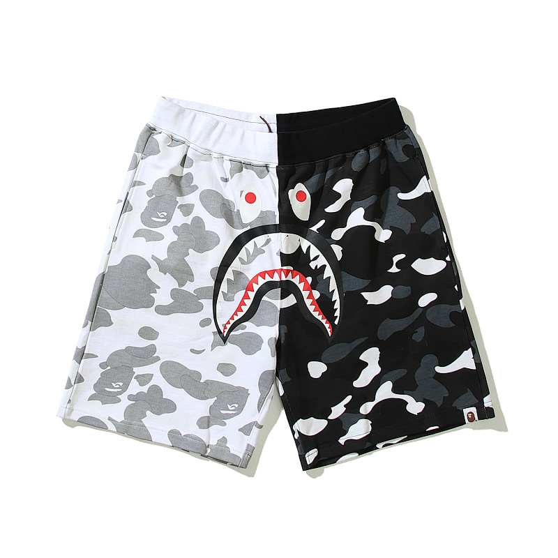 EM Sneakers BAPE Shark Camouflage Black and White Patchwork Shorts #507