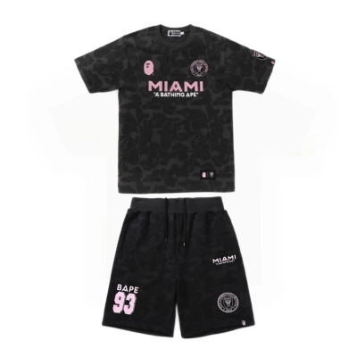 EM Sneakers BAPE x Inter Miami CF Camo T-Shirt & Shorts Sets Black 01