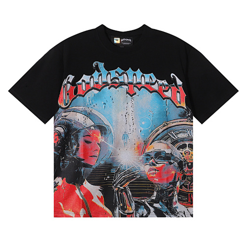 EM Sneakers Godspeed Astronaut Robot Print T-shirt #7031 Black /White /Apricot