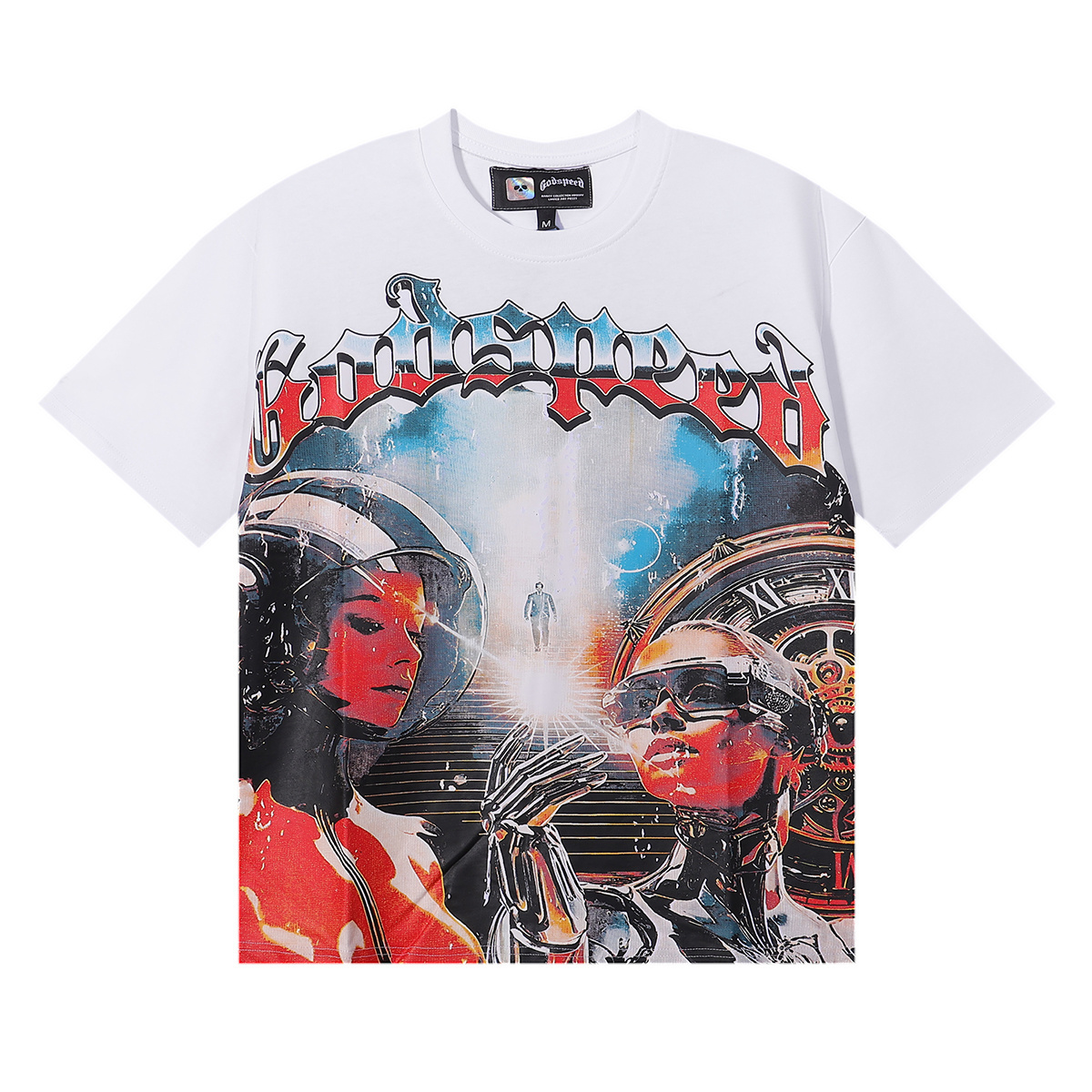 EM Sneakers Godspeed Astronaut Robot Print T-shirt #7031 Black /White /Apricot