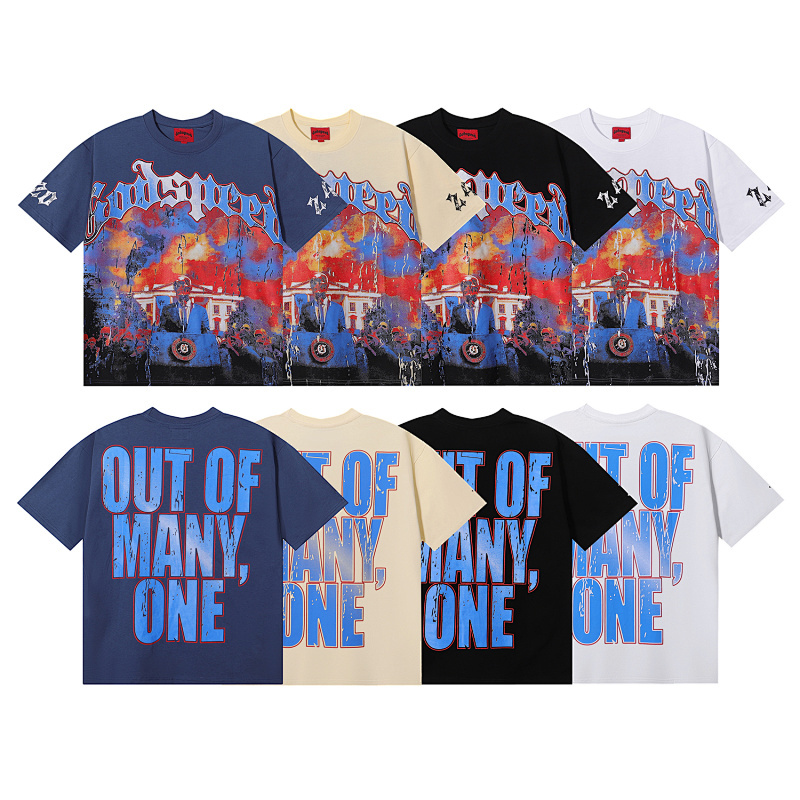 EM Sneakers GodSpeech Skull Print T-Shirt #7028 Black /White /Blue /Apricot