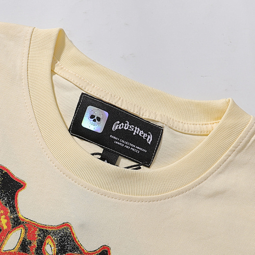 EM Sneakers Godspeed Guitar Skull Denim Print T-Shirt #7030 Black /Apricot