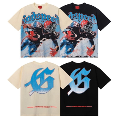 EM Sneakers Godspeed Rugby Player Print T-Shirt #7033 Black /Apricot 01