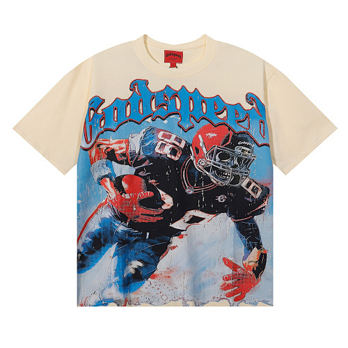 EM Sneakers Godspeed Rugby Player Print T-Shirt #7033 Black /Apricot