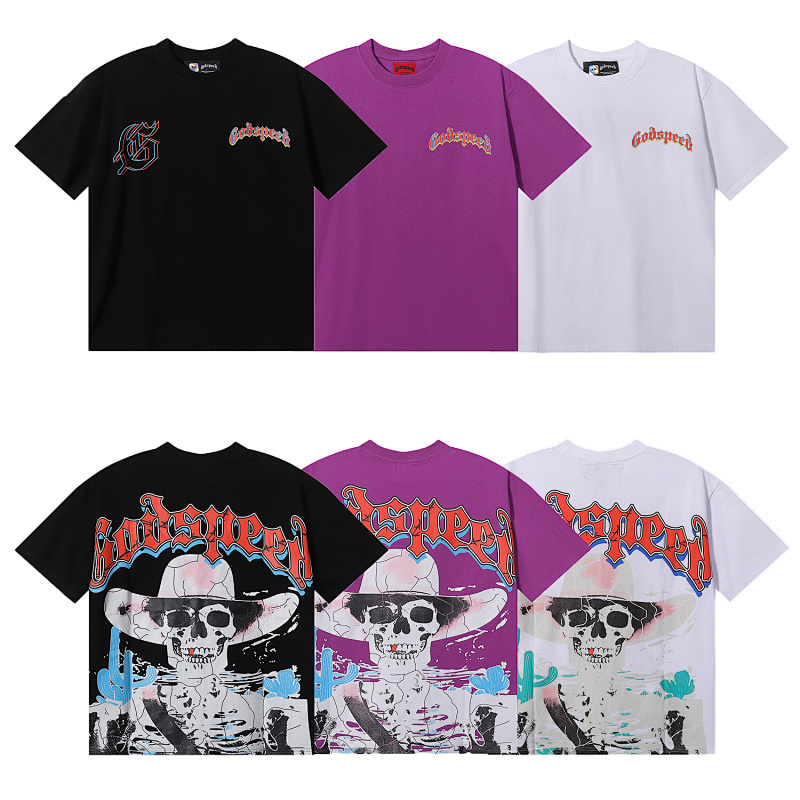 EM Sneakers Godspeed Wild West Skull Cowboy Cactus Print T-shirt #7023 Black /White /Purple