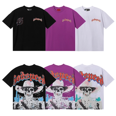 EM Sneakers Godspeed Wild West Skull Cowboy Cactus Print T-shirt #7023 Black /White /Purple 01