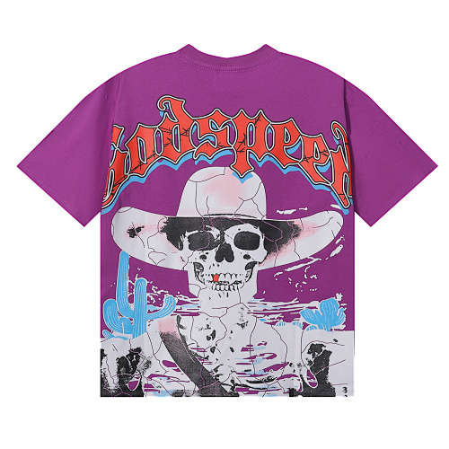 EM Sneakers Godspeed Wild West Skull Cowboy Cactus Print T-shirt #7023 Black /White /Purple