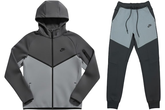 EM Sneakers Nike Tech Fleece Windrunner Full Zip Hoodie & Joggers Set Anthracite Cool Grey Black