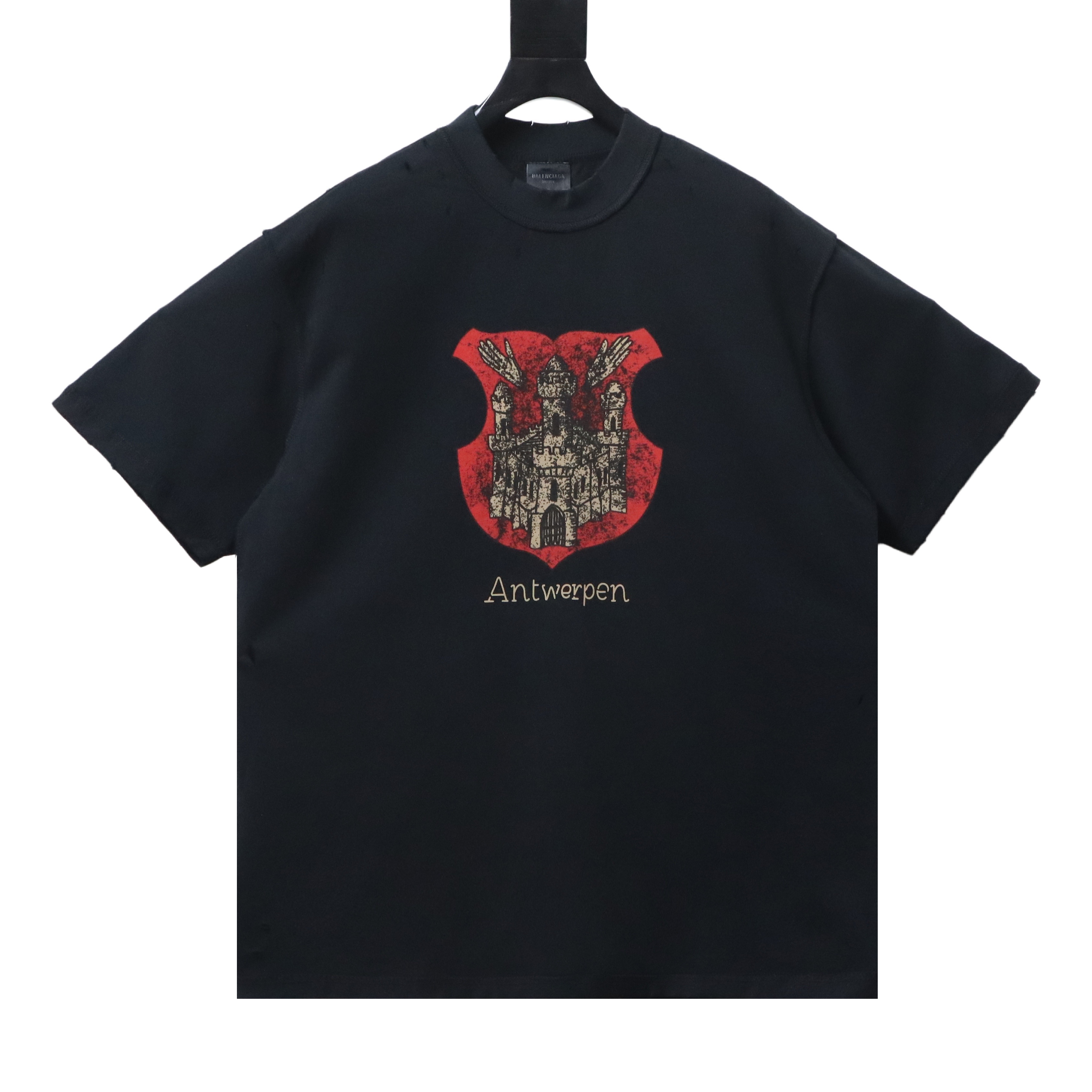 EM Sneakers Balenciaga 24SS Castle Print Distressed Short-Sleeve T-Shirt Black