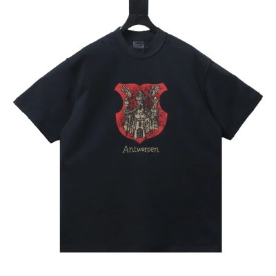 EM Sneakers Balenciaga 24SS Castle Print Distressed Short-Sleeve T-Shirt Black 01