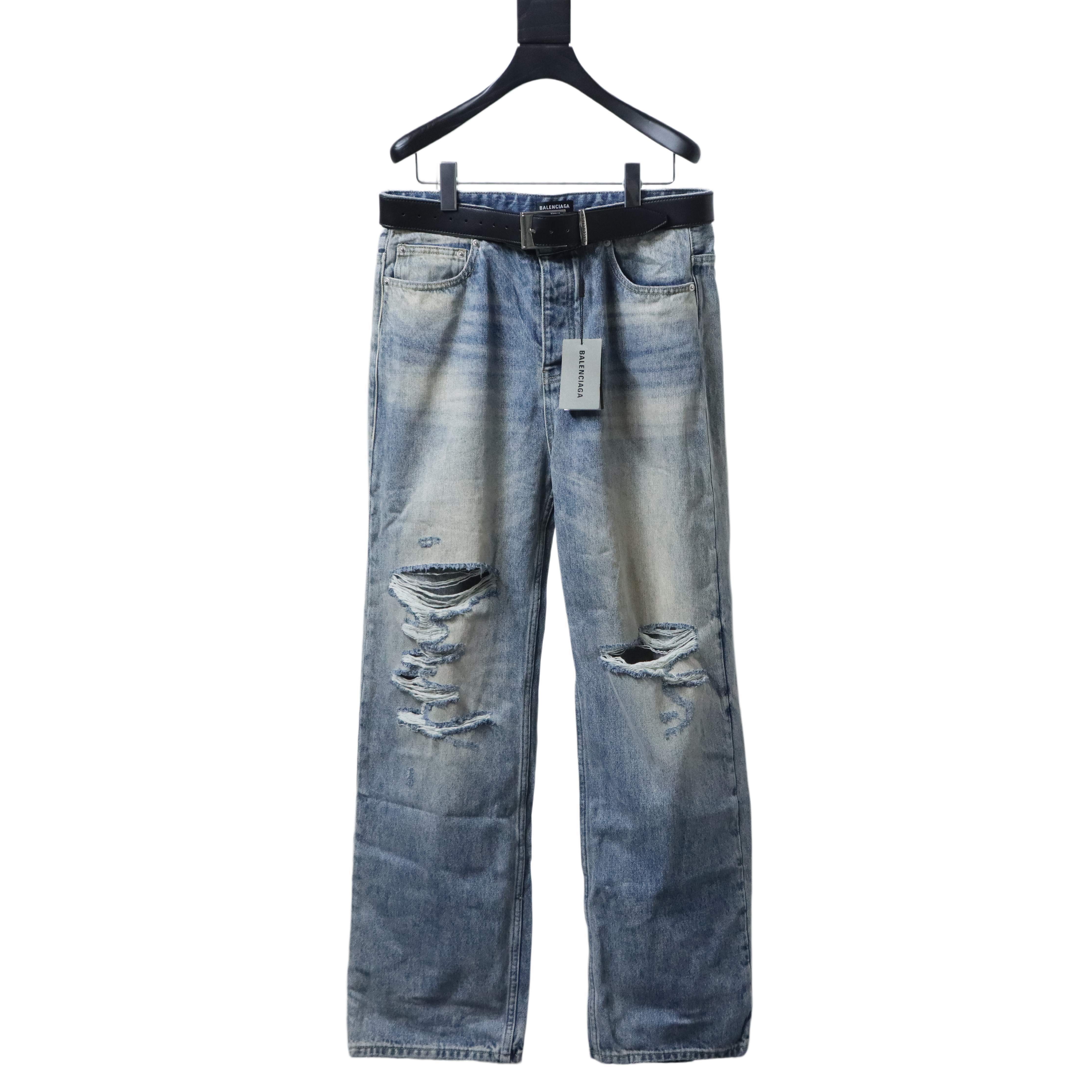 EM Sneakers Balenciaga 25SS Slashed Distressed Jeans Washed Blue