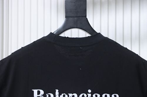 EM Sneakers Balenciaga Distressed T-Shirt with Faded Cola Print and Rips Black