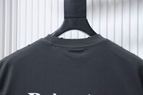 EM Sneakers Balenciaga Distressed T-Shirt with Faded Cola Print and Rips Dark Gray
