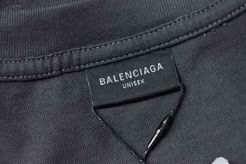 EM Sneakers Balenciaga Distressed T-Shirt with Faded Cola Print and Rips Dark Gray