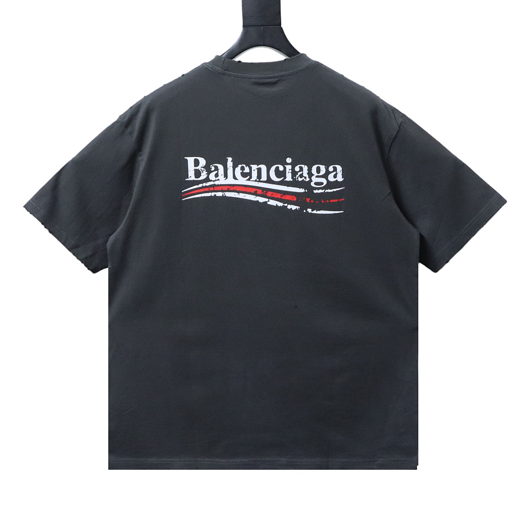EM Sneakers Balenciaga Distressed T-Shirt with Faded Cola Print and Rips Dark Gray