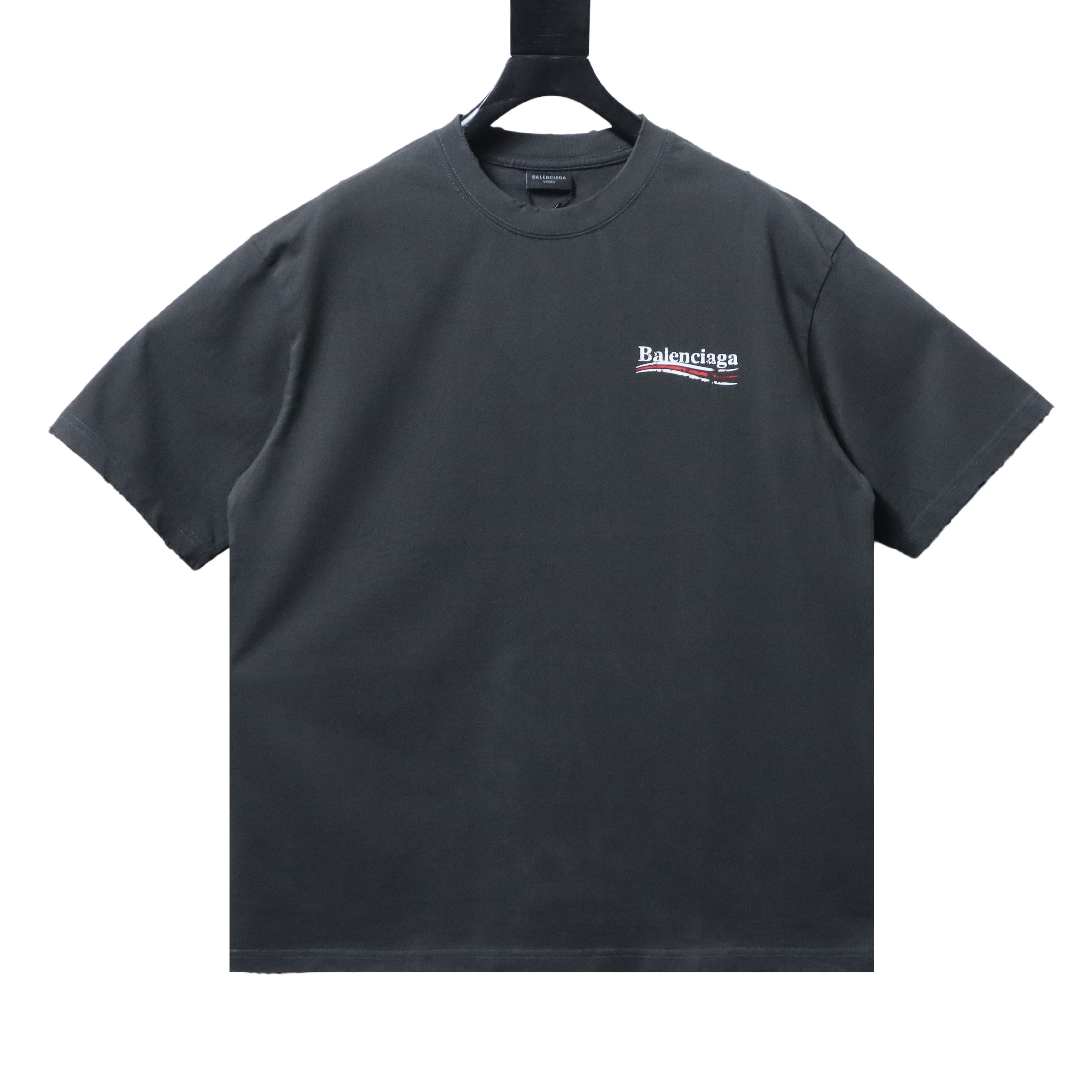 EM Sneakers Balenciaga Distressed T-Shirt with Faded Cola Print and Rips Dark Gray