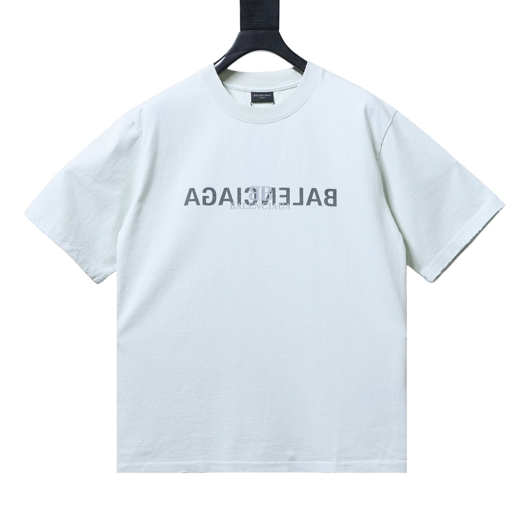 EM Sneakers Balenciaga Reversed Double-B Logo Print Washed Distressed T-Shirt White
