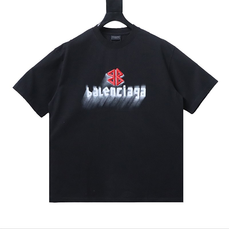 EM Sneakers Balenciaga SS25 Distressed T-Shirt featuring Double-B Embroidery and 3D Shadow Inkjet Logo Black