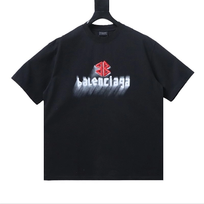 EM Sneakers Balenciaga SS25 Distressed T-Shirt featuring Double-B Embroidery and 3D Shadow Inkjet Logo Black 01