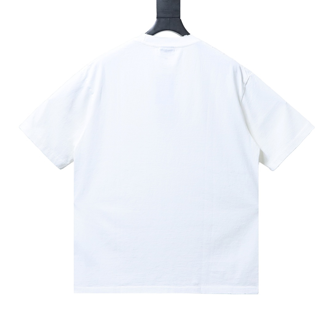 EM Sneakers Balenciaga SS25 Distressed T-Shirt featuring Double-B Embroidery and 3D Shadow Inkjet Logo White