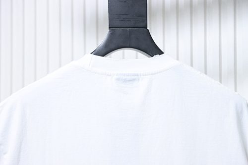 EM Sneakers Balenciaga SS25 Distressed T-Shirt featuring Double-B Embroidery and 3D Shadow Inkjet Logo White