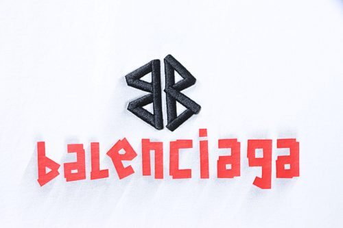 EM Sneakers Balenciaga SS25 Distressed T-Shirt featuring Double-B Embroidery and 3D Shadow Inkjet Logo White