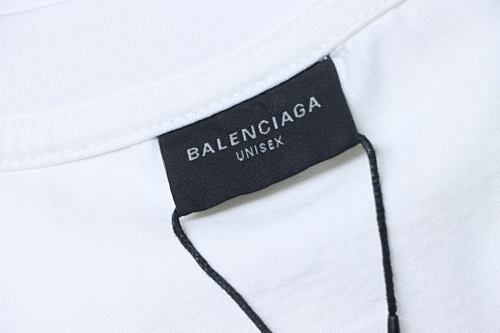 EM Sneakers Balenciaga SS25 Distressed T-Shirt featuring Double-B Embroidery and 3D Shadow Inkjet Logo White