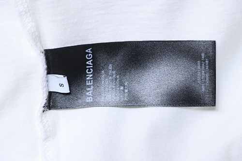 EM Sneakers Balenciaga SS25 Distressed T-Shirt featuring Double-B Embroidery and 3D Shadow Inkjet Logo White