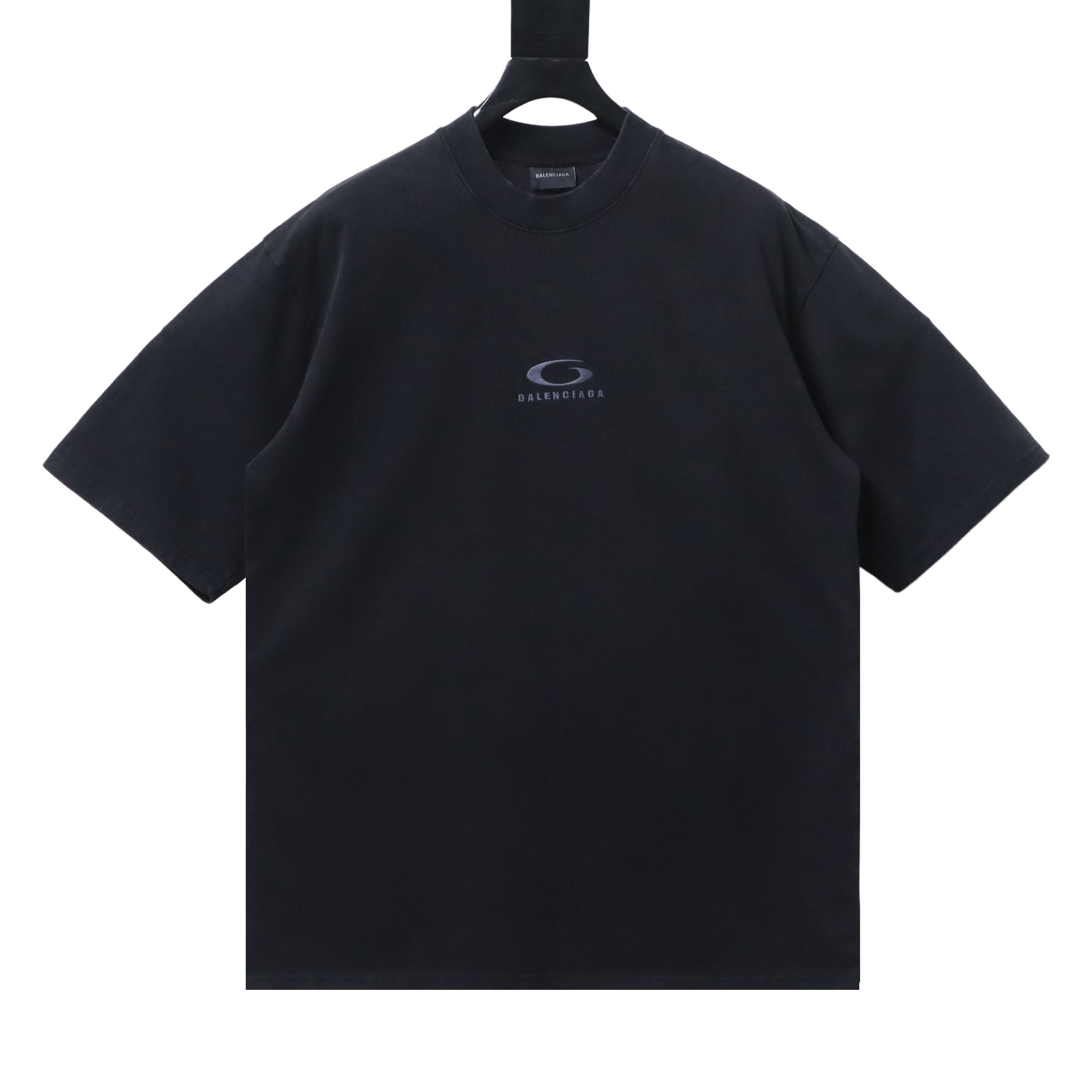 EM Sneakers Balenciaga T-Shirt with Ring-Loop Embroidery and Distressed Mini-Logo Black
