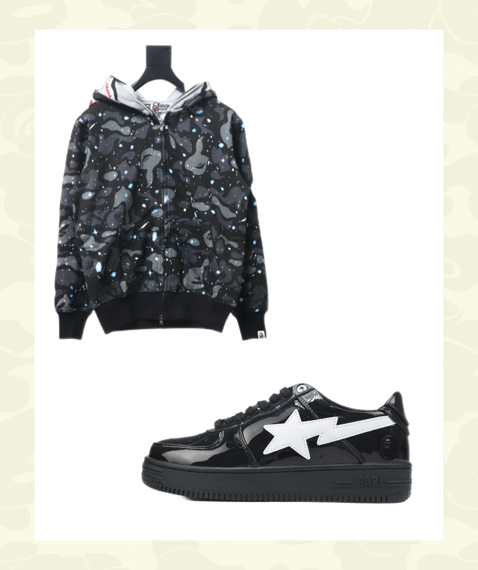 EM Sneakers BAPE Black and White Shark Cool Autumn and Winter Shoes and Clothing Set