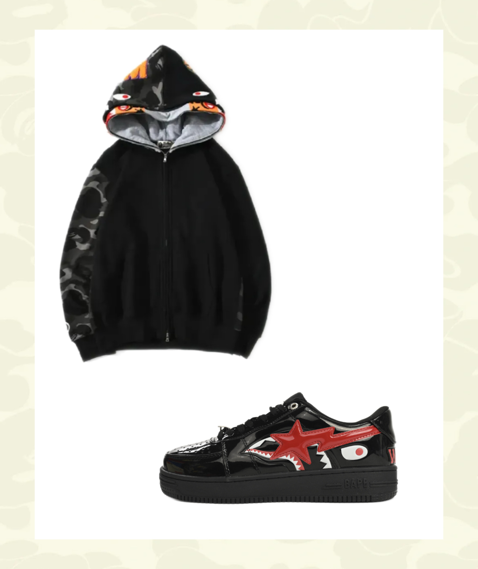 EM Sneakers BAPE Black Shark Cool Autumn and Winter Shoes and Clothing Set