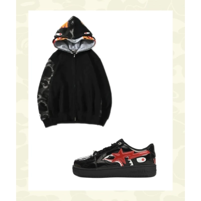 EM Sneakers BAPE Black Shark Cool Autumn and Winter Shoes and Clothing Set 01