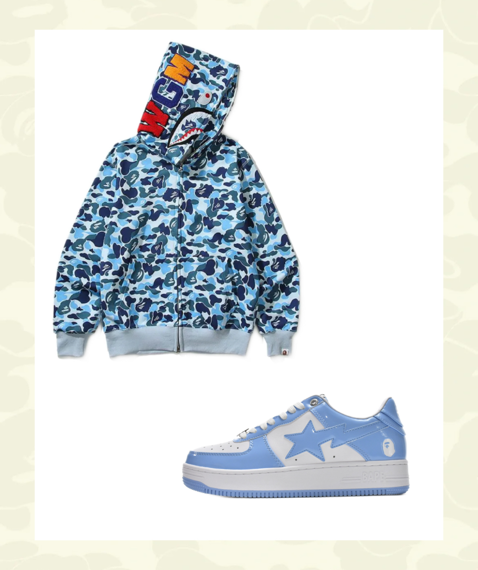 EM Sneakers BAPE Blue Shark Cool Autumn and Winter Shoes and Clothing Set