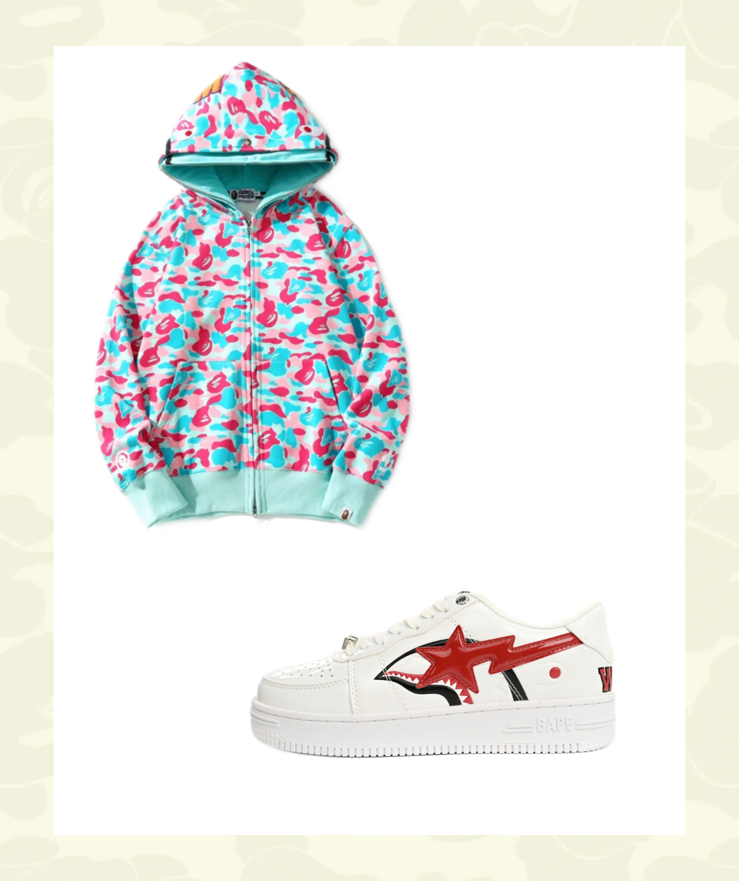 EM Sneakers BAPE White Shark Cool Autumn and Winter Shoes and Clothing Set