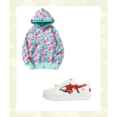 EM Sneakers BAPE White Shark Cool Autumn and Winter Shoes and Clothing Set 01