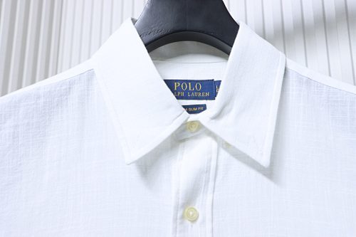 EM Sneakers Ralph Lauren Classic Fit Linen Shirt White-NavyLogo
