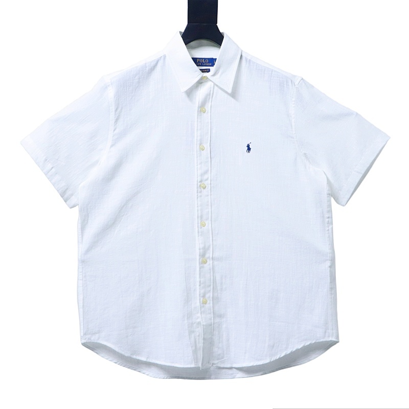 EM Sneakers Ralph Lauren Classic Fit Linen Shirt White-NavyLogo