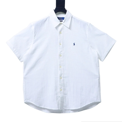 EM Sneakers Ralph Lauren Classic Fit Linen Shirt White-NavyLogo 01