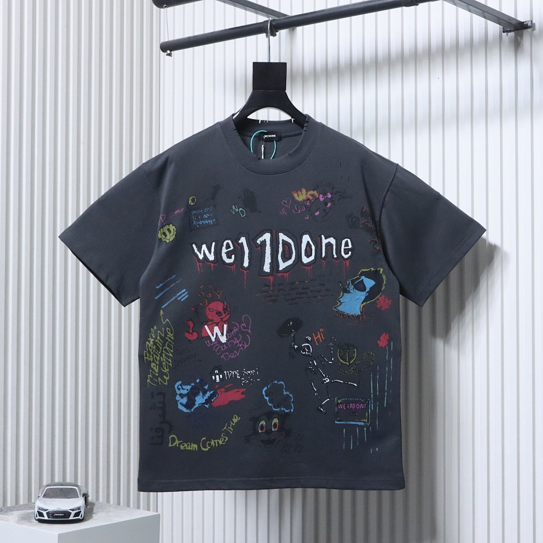 EM Sneakers WE11DONE Colorful Hand-Painted Graffiti Print T-Shirt Black