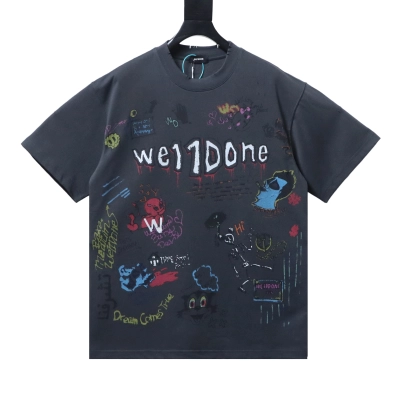 EM Sneakers WE11DONE Colorful Hand-Painted Graffiti Print T-Shirt Black 01