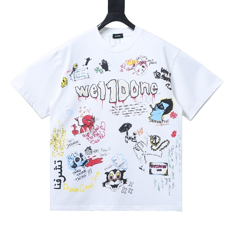 EM Sneakers WE11DONE Colorful Hand-Painted Graffiti Print T-Shirt White