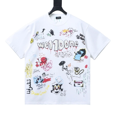 EM Sneakers WE11DONE Colorful Hand-Painted Graffiti Print T-Shirt White 01