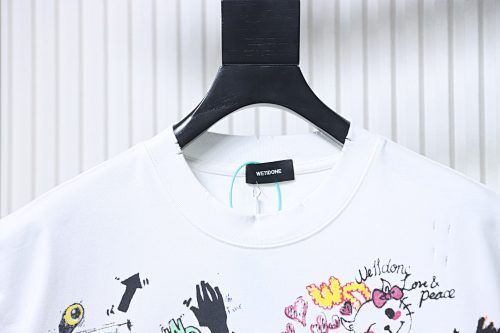 EM Sneakers WE11DONE Colorful Hand-Painted Graffiti Print T-Shirt White