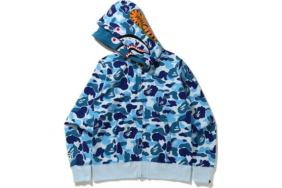 EM Sneakers BAPE Big ABC Camo Shark Wide Full Zip Double Hoodie Blue