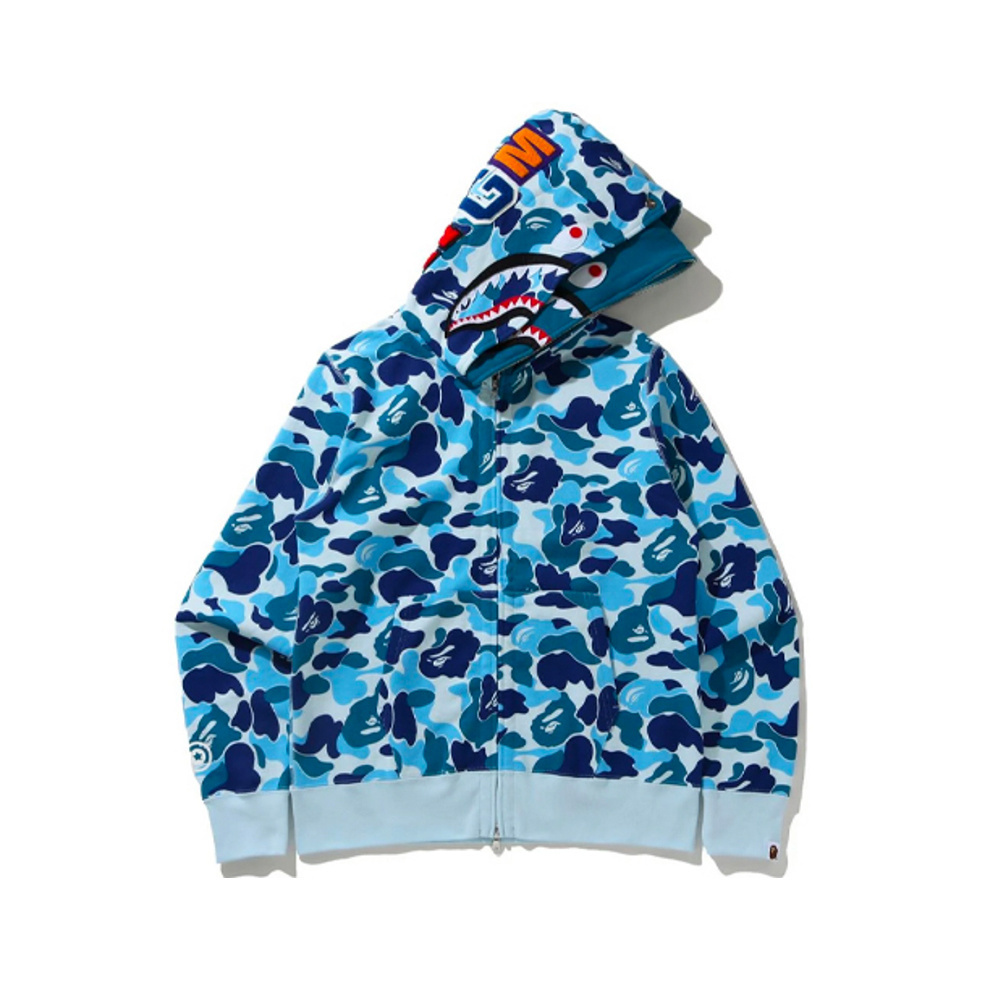 EM Sneakers BAPE Big ABC Camo Shark Wide Full Zip Double Hoodie Blue