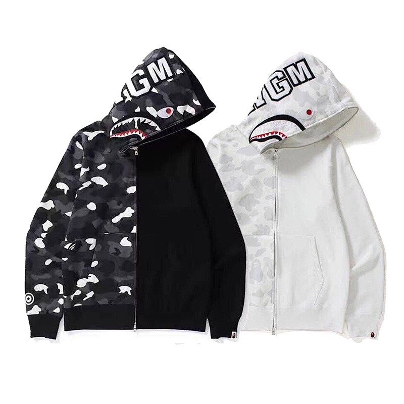 EM Sneakers BAPE City Camo Half Shark Luminescence Full Zip Hoodie Black /White
